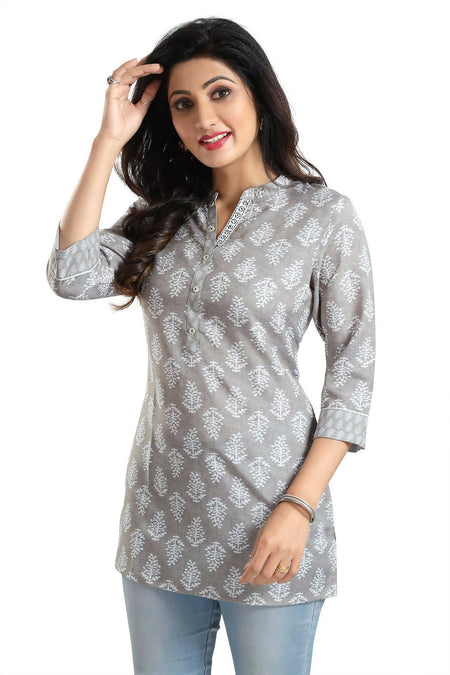 Snehal Creations Gracious Gray Rayon Short Kurti Tunic Top
