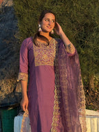 Vellora Dusty Mauve Silk Blend Stylish Embroidered Salwar Suit