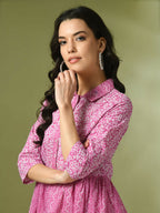 Myshka Women's Pink Embellished Cotton Gathered Party Empire Top