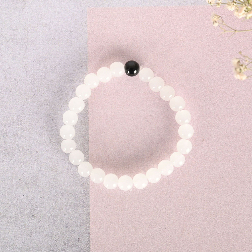 NVR Men & Women White Marbel Crystal Elasticated Bracelet - Distacart