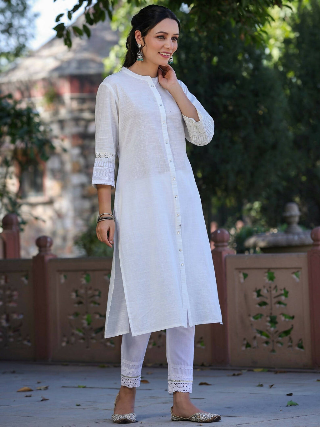 Juniper Women's White Cotton Slub Embroidered Straight Kurta - Distacart
