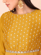 Indya Mustard Yellow Yoke Design Gotta Patti High Slit Kurta - Distacart