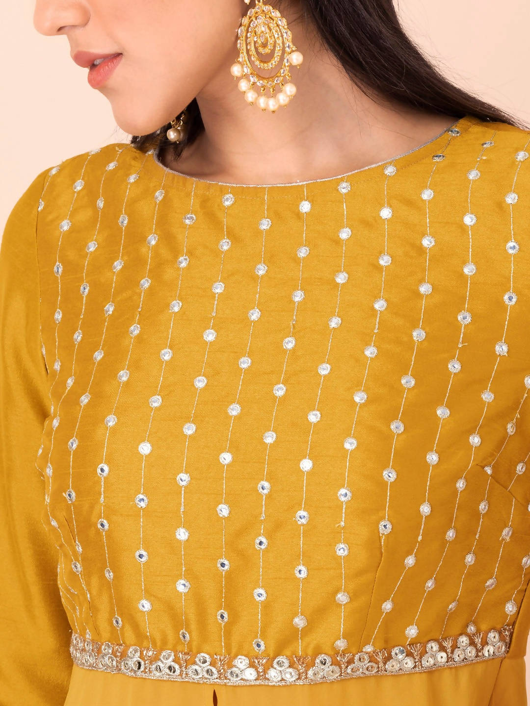 Indya Mustard Yellow Yoke Design Gotta Patti High Slit Kurta - Distacart