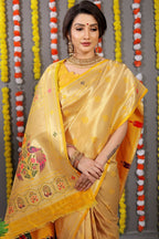 Jyoti Fashion Women's Yellow Paithani Silk Zari Woven Saree with Blouse