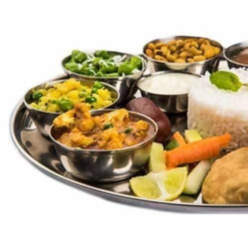Soham Stainless Steel Round Lunch Plate/Dinner Plate, Tiffin Plate,Snacks Plate,Food Plate With Flower Design-3PC