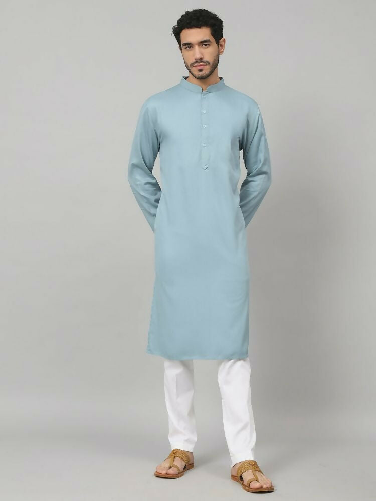 Giza Cotton Blue Plain Kurta by Hilo Design