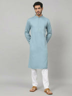 Giza Cotton Blue Plain Kurta by Hilo Design