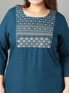 Sztori Plus Size Floral Yoke Design Thread Work Straight Kurta