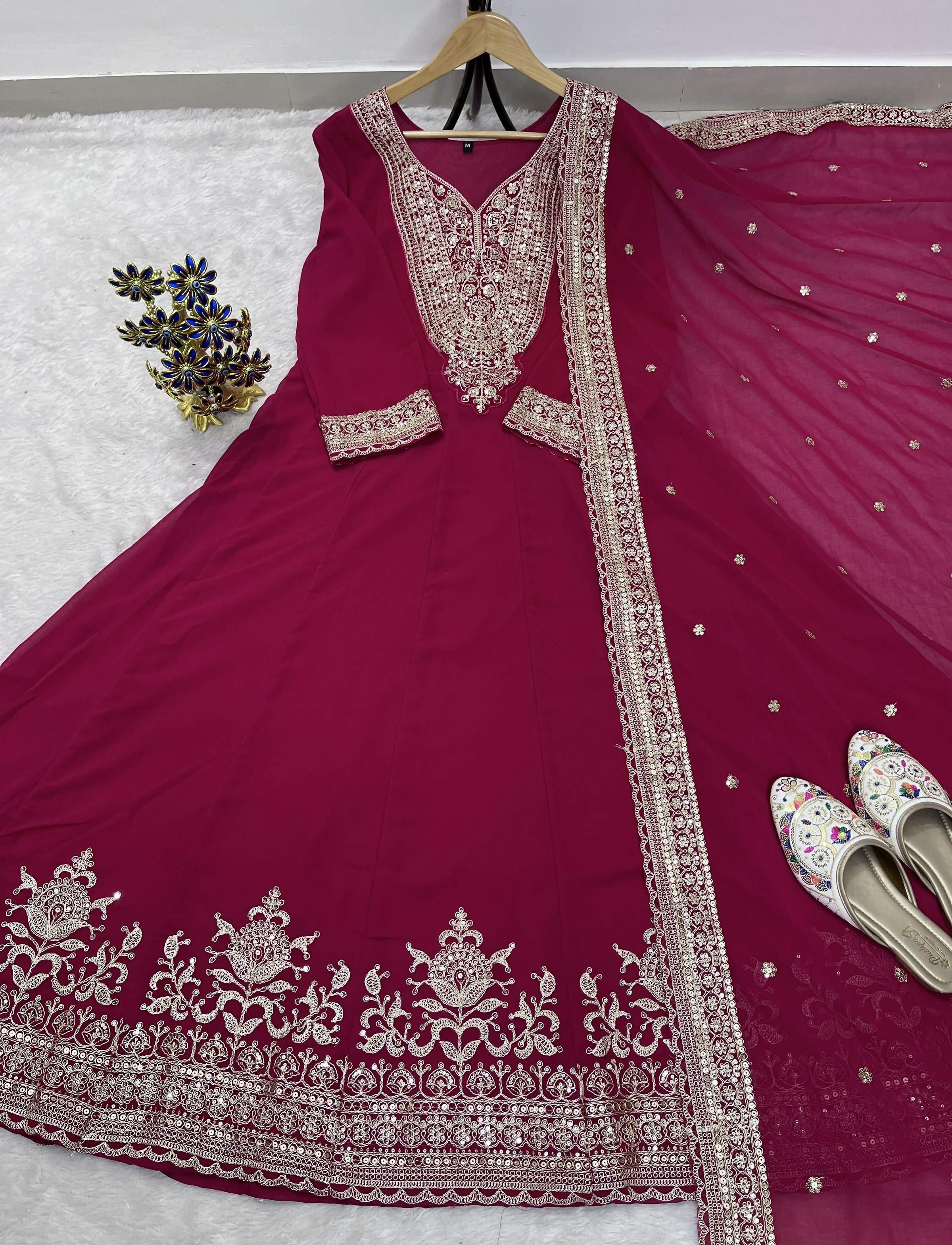 Teeya Creation Rani Color Faux Georgette Embroidery Work Long Party Wear Gown - Distacart