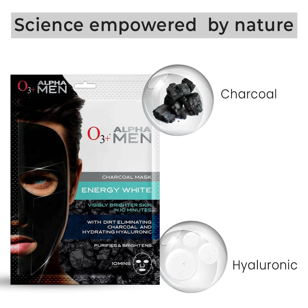Professional O3+ Alpha Men Energy White Charcoal Face Sheet Mask - Distacart