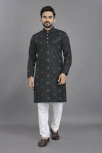 Anaita Black Weaving Linen Cotton Straight Kurta - Distacart
