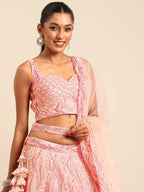 House of Panchhi Coral Pink Net Sequins and Zarkan embroidery Lehenga choli & Dupatta