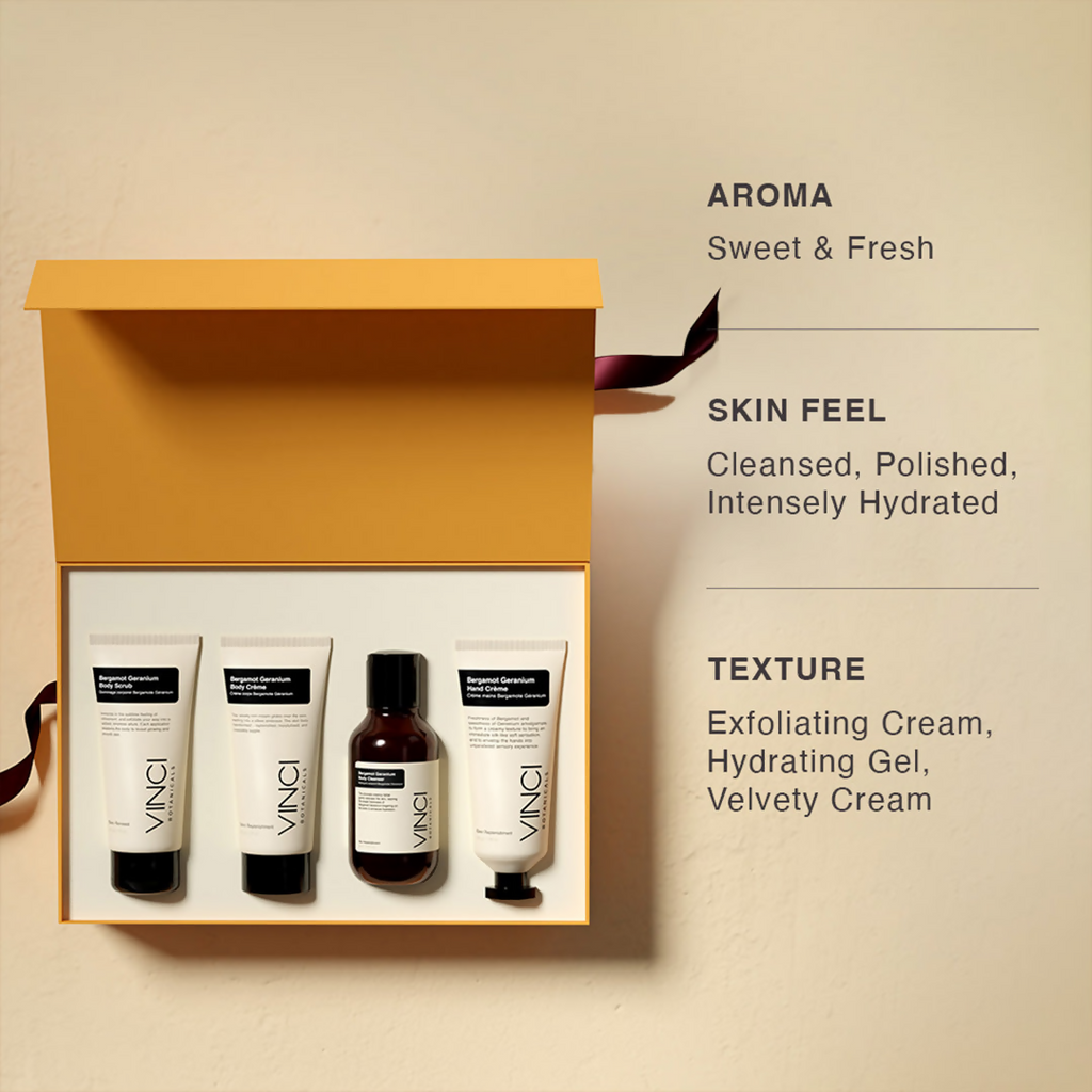 Vinci Botanicals Bergamot Geranium Bath and Body Quad Set