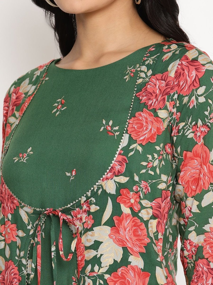 Ahalyaa Women's Green Rayon Printed Kurta Palazzo Set