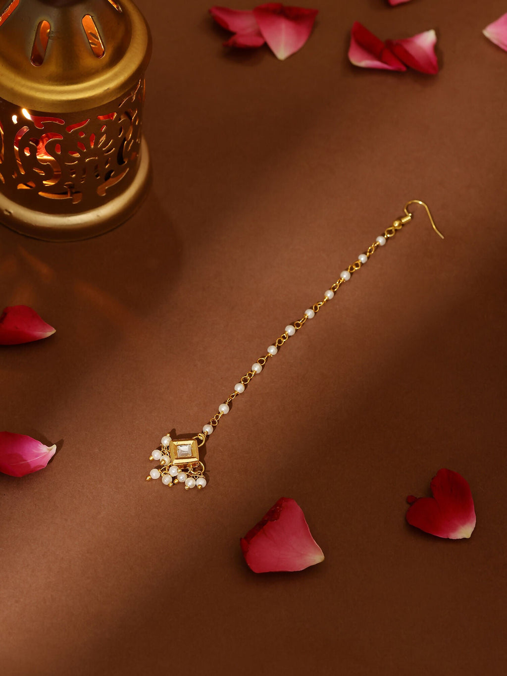 Ruby Raang Gold Square with Pearls Kundan Maang Tikka - Distacart