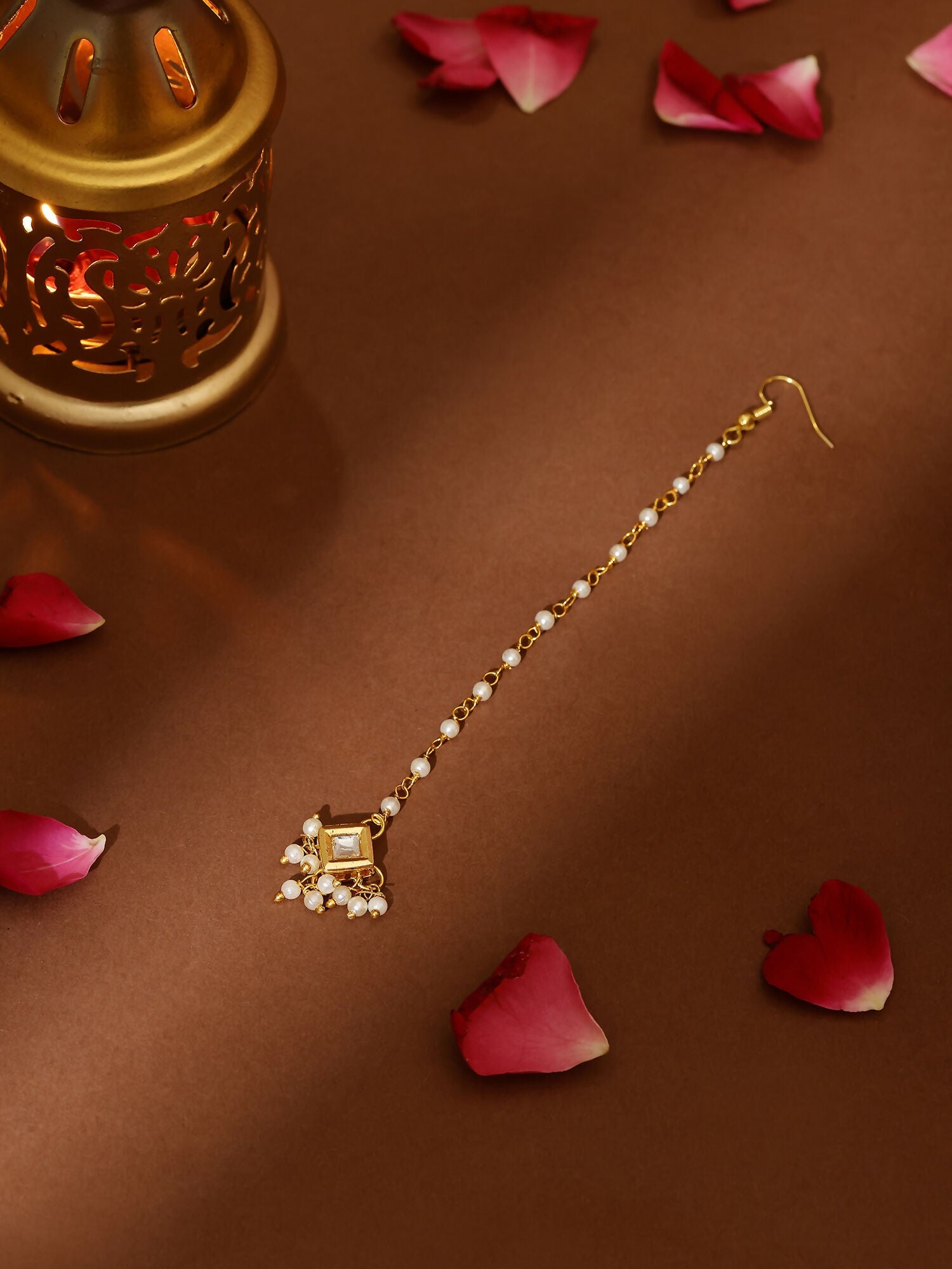 Ruby Raang Gold Square with Pearls Kundan Maang Tikka - Distacart