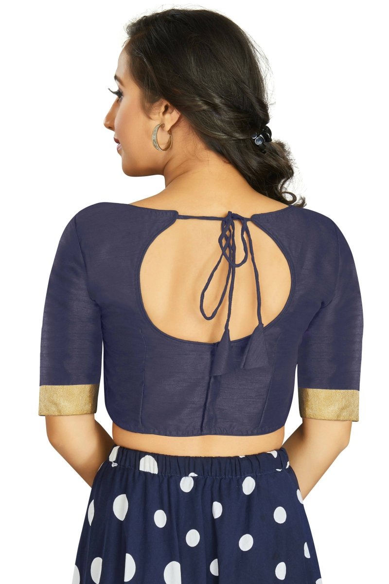 Aastha Fashion Women's Navy Blue Art Silk Designer Traditional Readymade Blouse