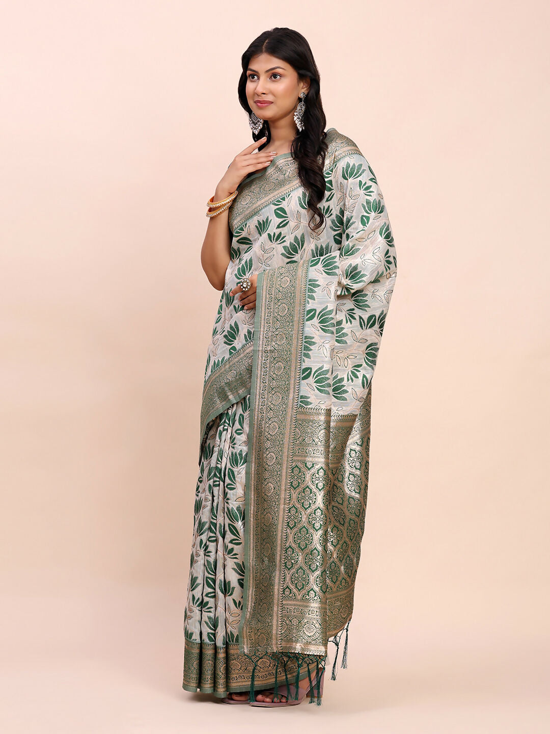 Shree Shyam Fashion Linen Cotton Green Saree - Distacart