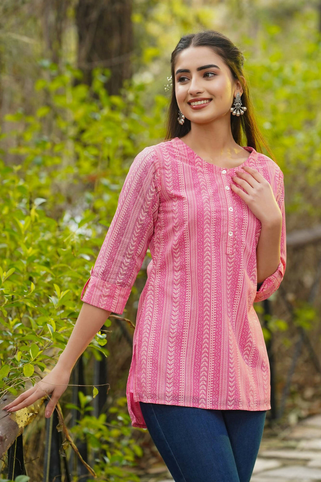 Juniper Women Pink Georgette Printed High-Low Tunic - Distacart