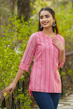 Juniper Women Pink Georgette Printed High-Low Tunic - Distacart