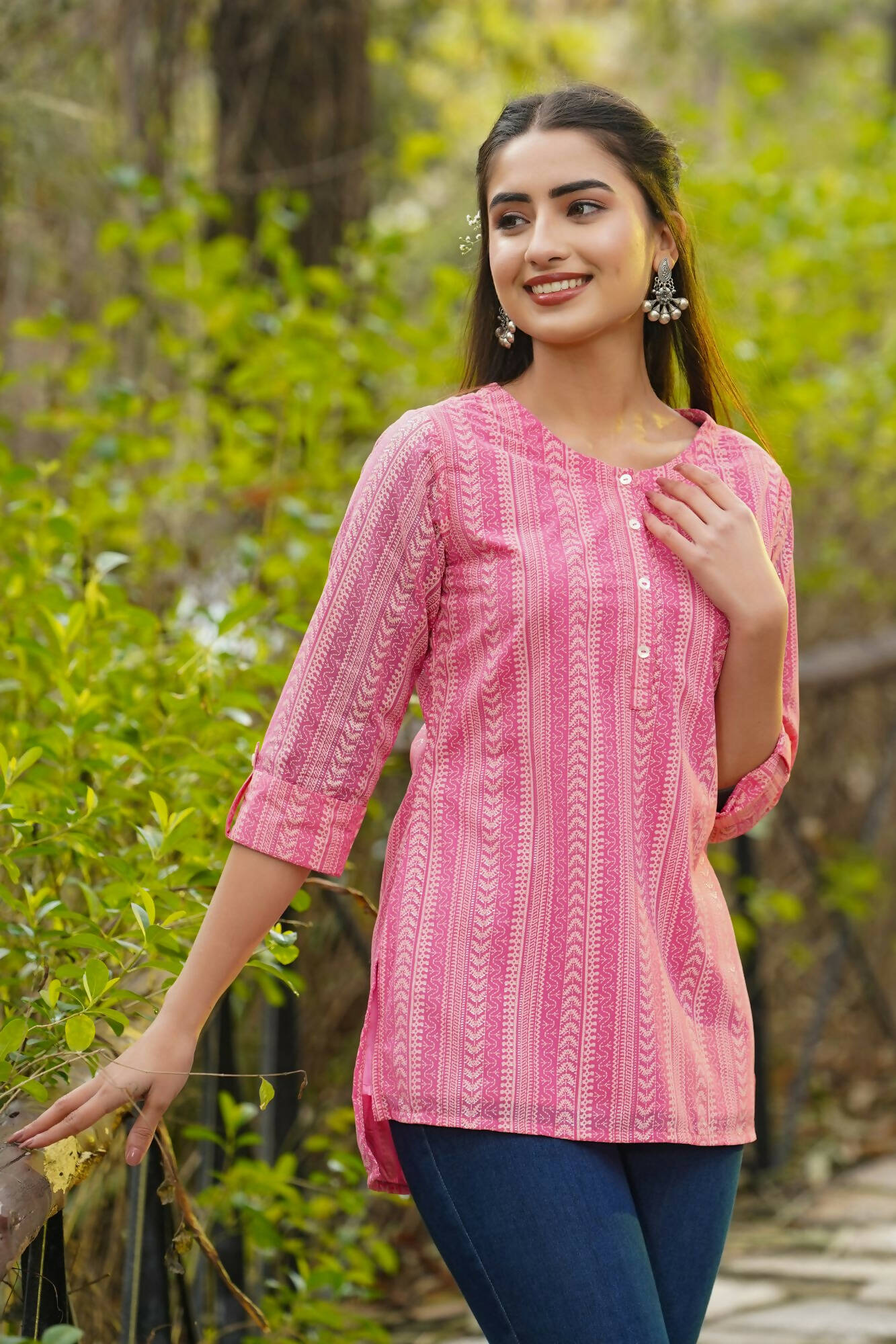 Juniper Women Pink Georgette Printed High-Low Tunic - Distacart
