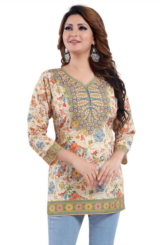 Snehal Creations Elegant Faux Crepe Printed Short Kurti Tunic