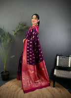 Joban Fashion Banarasi Purple Woven Butti Soft Silk Saree - Distacart