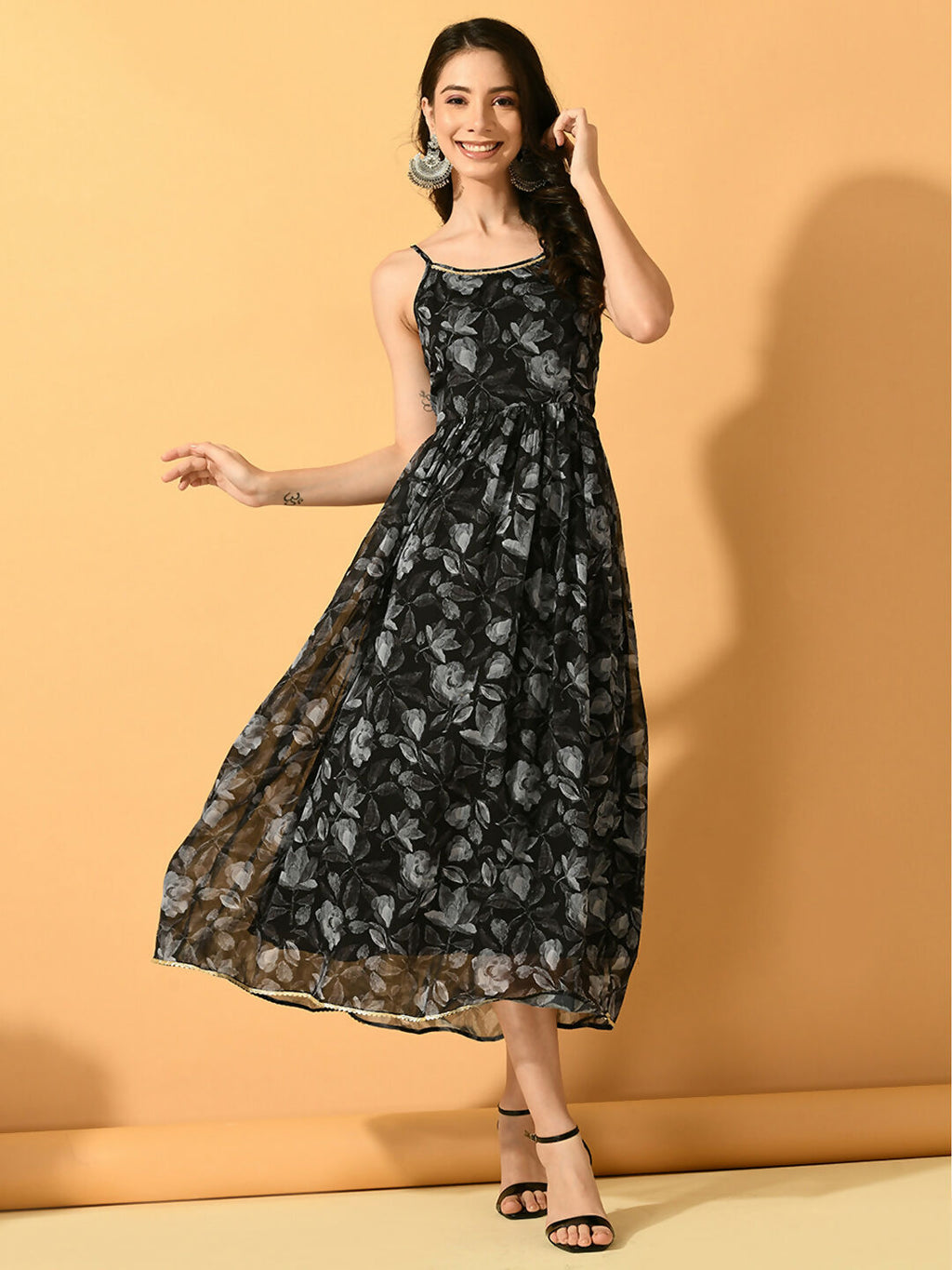 Myshka Women's Black Fit and Flare Party Dress - Distacart
