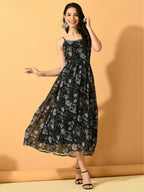 Myshka Women's Black Fit and Flare Party Dress - Distacart