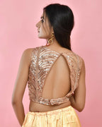 Amodini Designer Studio Copper Gold Sequined Pearl Sleeveless Padded Blouse