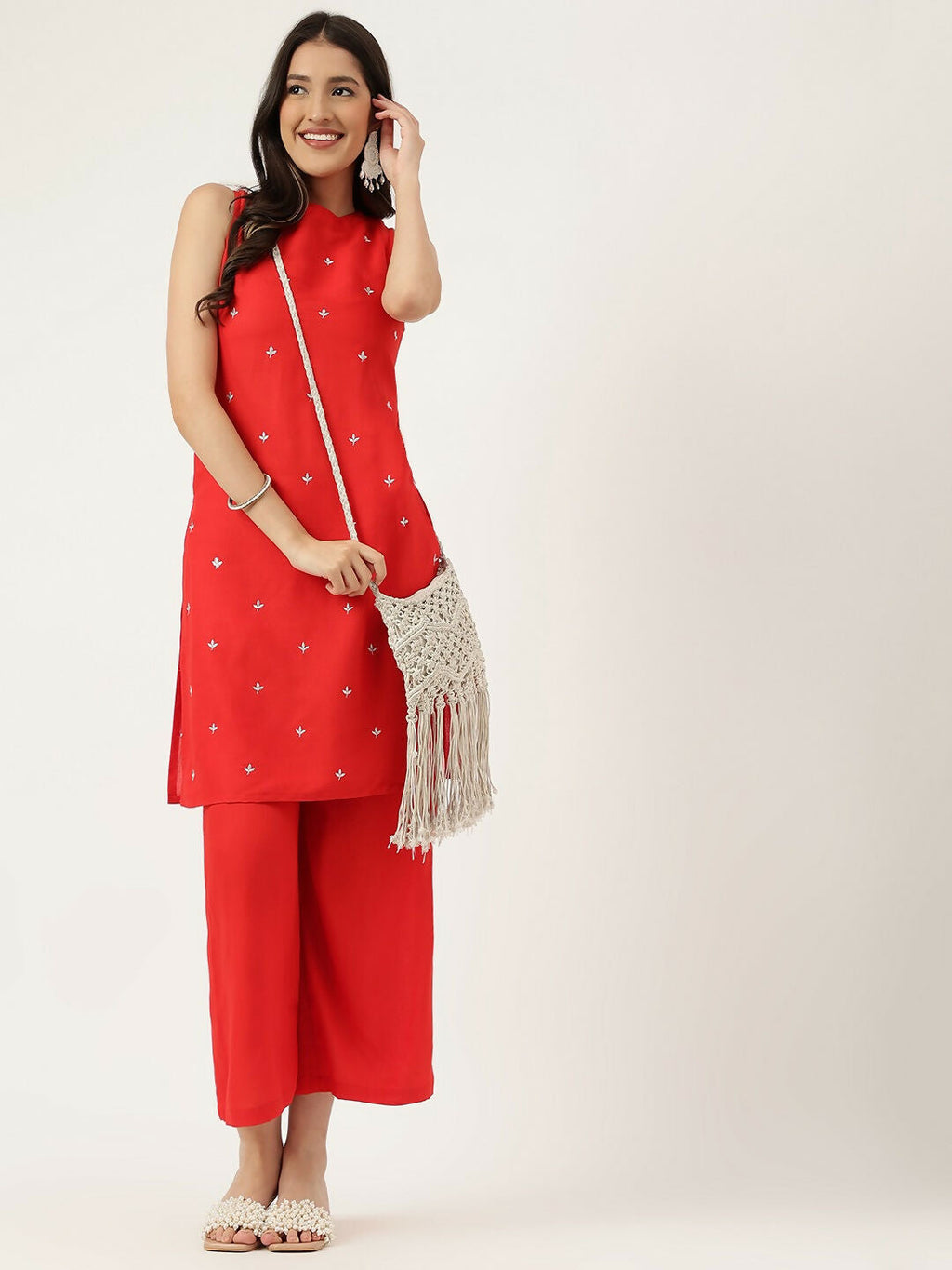 Joban Fashion Red Rayon and Embroidered Work Straight Kurta Bottom Set