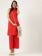Joban Fashion Red Rayon and Embroidered Work Straight Kurta Bottom Set