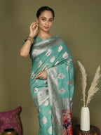 Shree Shyam Fashion Linen Cotton Rama Green Saree - Distacart