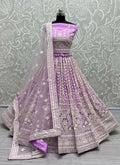 Jyoti Fashion Women's Mauve Net Patterned Thread Embroidered with Sequins Wedding Lehenga Choli