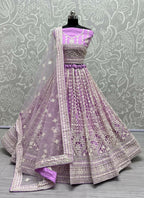 Jyoti Fashion Women's Mauve Net Patterned Thread Embroidered with Sequins Wedding Lehenga Choli