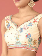 House of Panchhi Cream Net Multi colour Thread & Sequinse Work Lehenga & Blouse, Dupatta