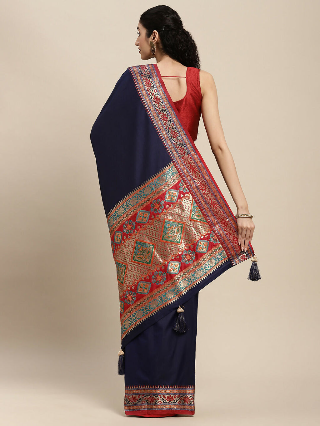Shree Shyam Fashion Silk Blend Blue Saree - Distacart
