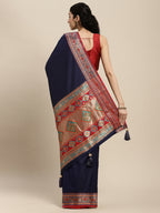 Shree Shyam Fashion Silk Blend Blue Saree - Distacart