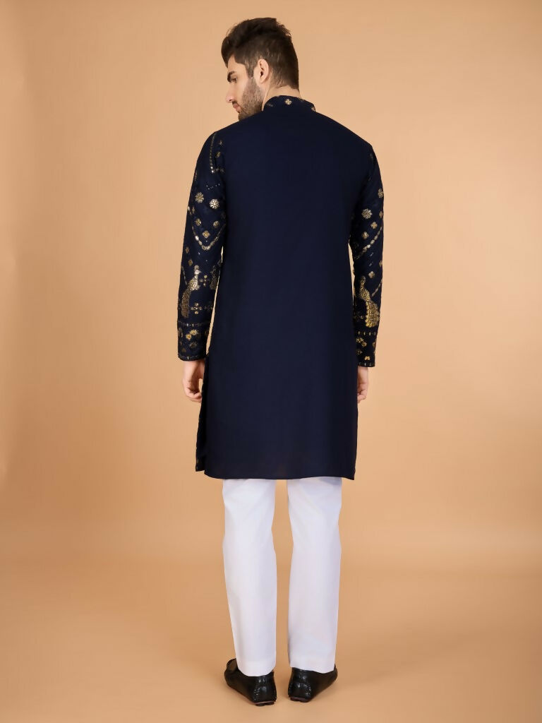 Vastranavya Navy Blue Exclusive Festival Wear Pure Viscose Rayon Embroidered Sequence Work Kurta