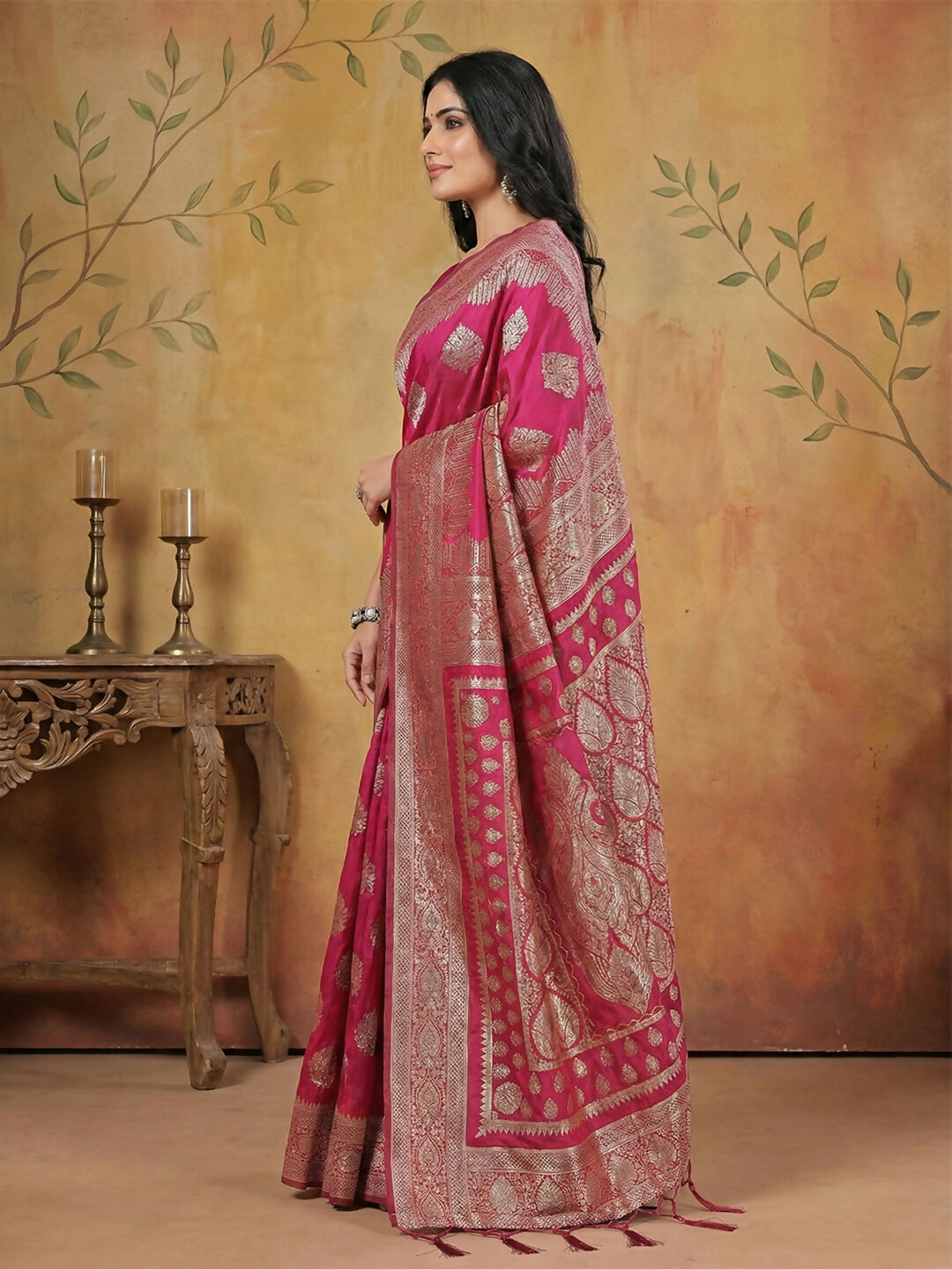 Shree Shyam Fashion Magenta Silk Blend Saree - Distacart