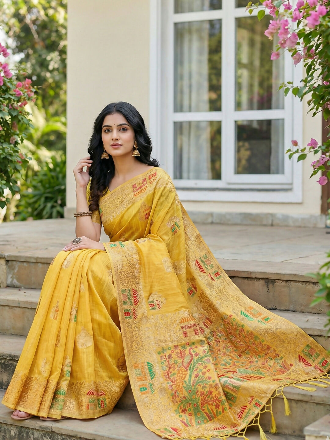 Shree Shyam Fashion Yellow Linen Cotton Saree - Distacart
