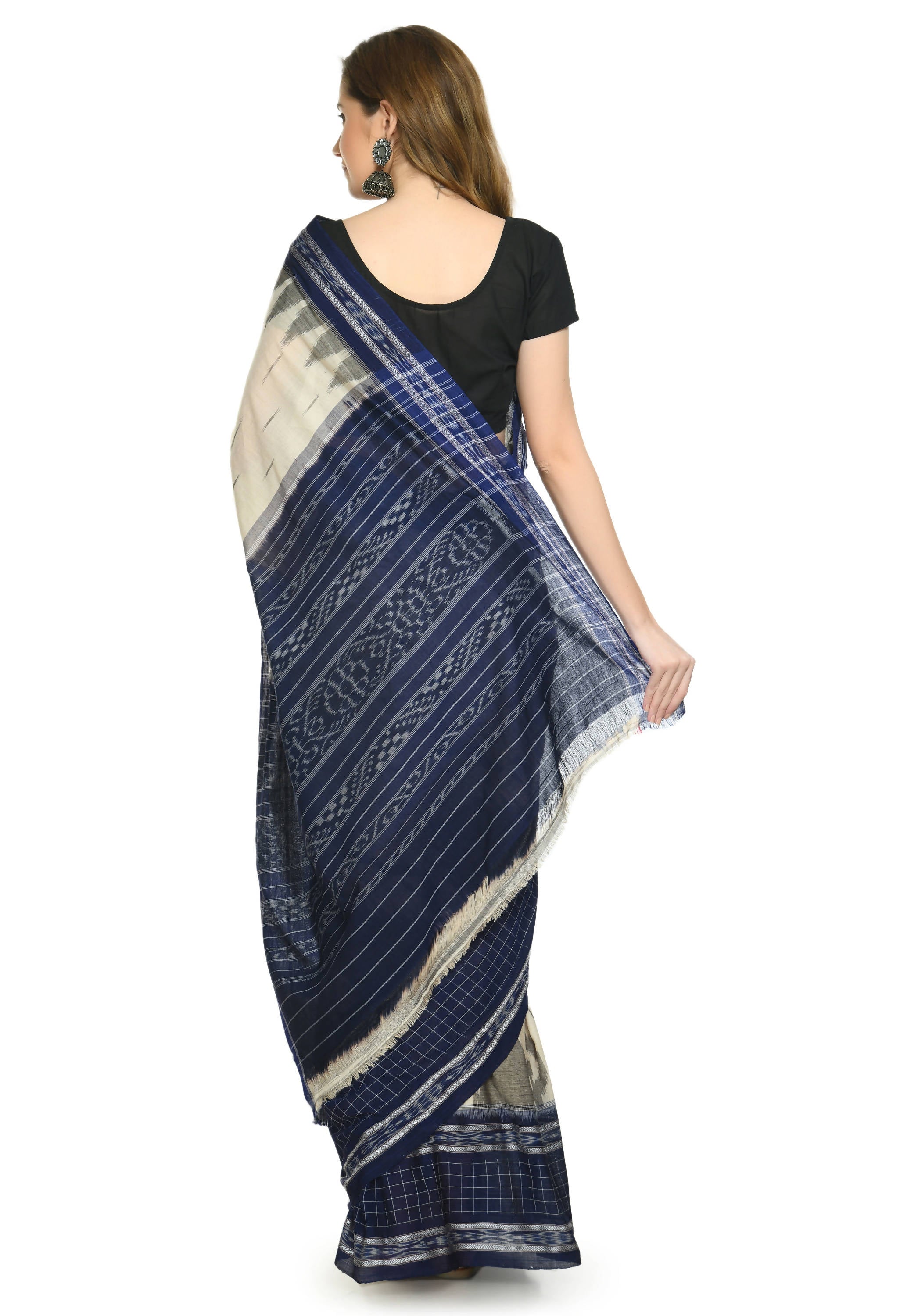 Vamika Sambalpuri Ikat Cotton Scot Dali Tasrite & Blue Saree