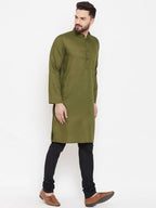 Even Apparels Green Linen Men's Kurta With Band Collar - Distacart