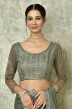 Grey Silk Stripe Saree With Blouse Piece - Purvi
