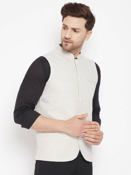 Even Apparels Cream Merino Men Woven Nehru Jacket BF504