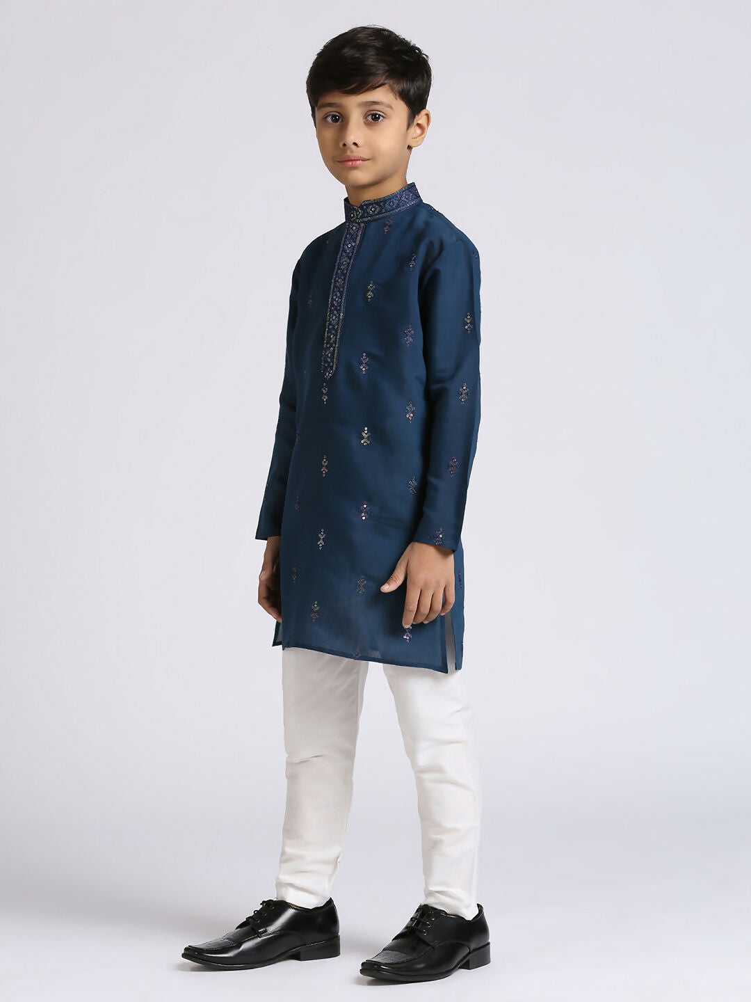 Joban Fashion Kids Island Traditional Ethnic Wear with Silk Sequence Embroidery Full Sleeves Kurta and Pyjama Set - Blue - Distacart