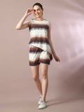 Myshka Women's Multi Printed Round Neck Party Top With Shorts Co-ord set
