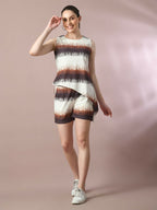 Myshka Women's Multi Printed Round Neck Party Top With Shorts Co-ord set