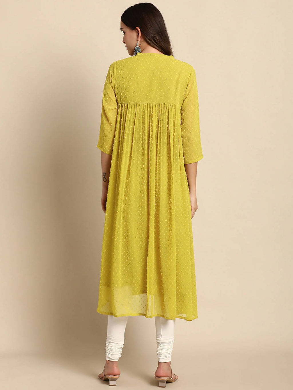 Janasya Mustard Yellow Dobby Weave Poly Chiffon Kurta - Distacart