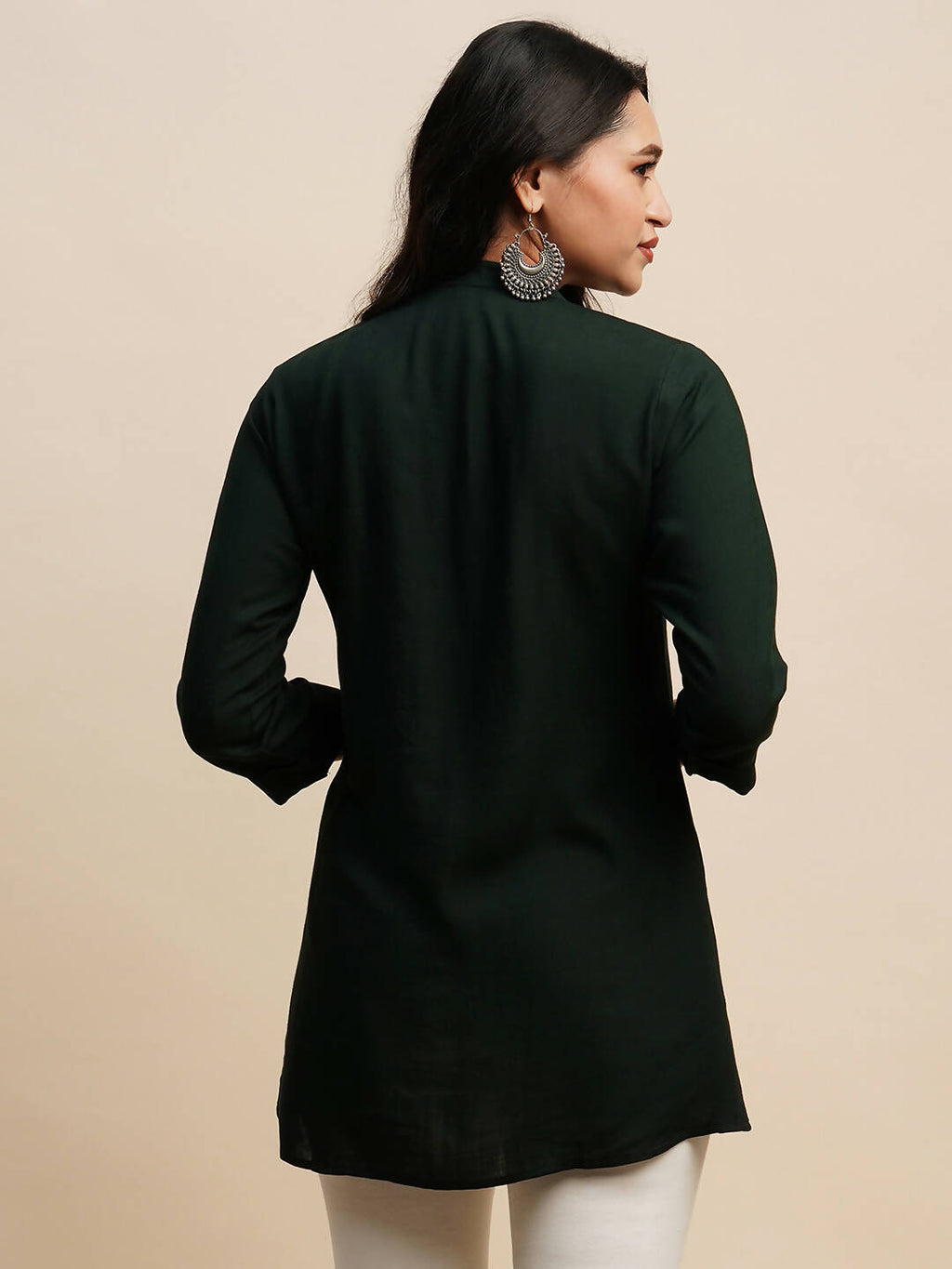 Dark Green Rayon Embroidered Top - Tarini